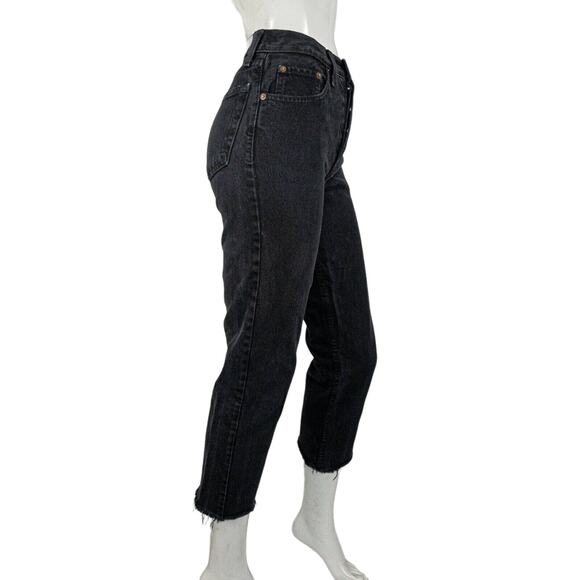 RE/DONE $265 70s High Rise Stove Pipe Denim Jeans Raw hem Black Sz 24 - Picture 5 of 10